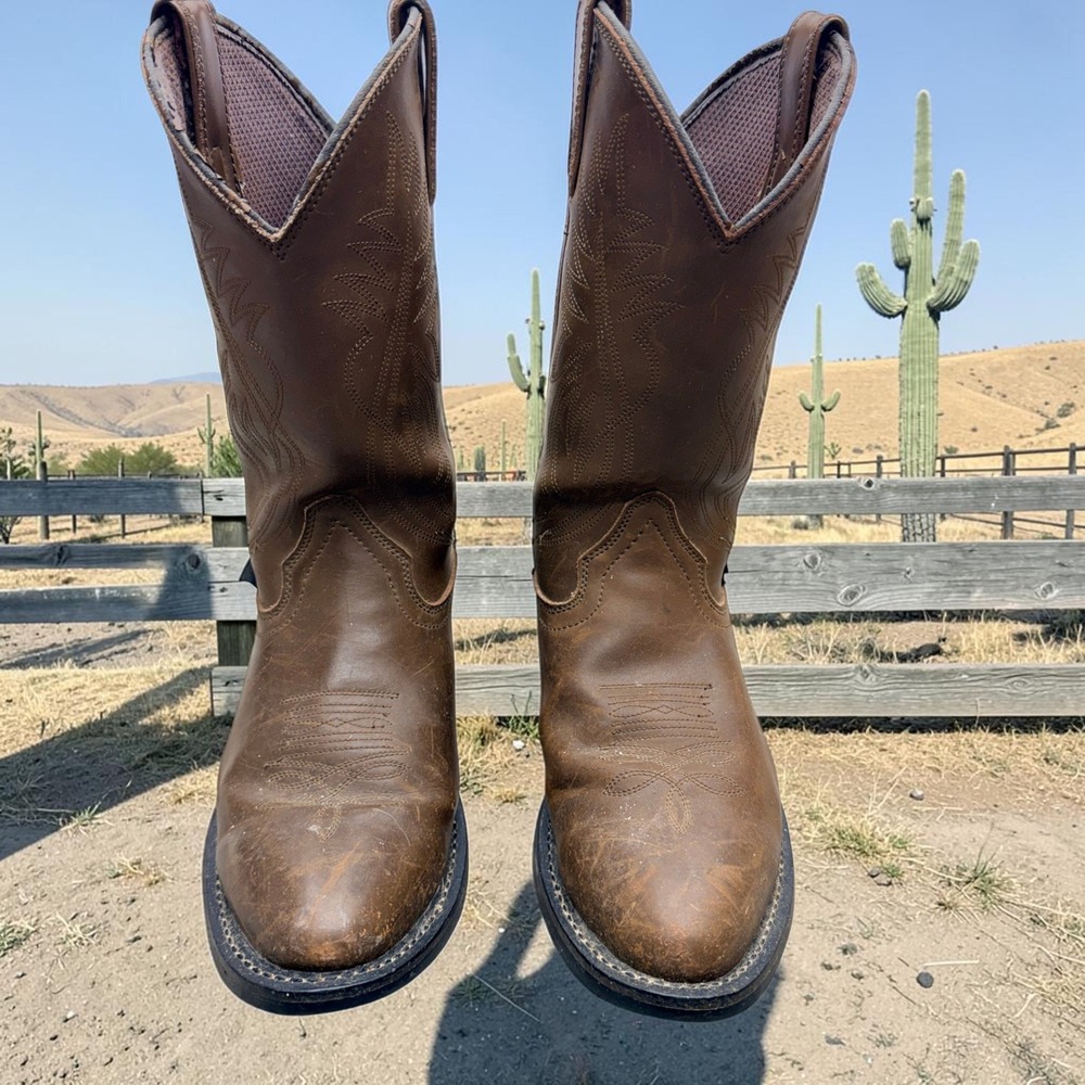 Justin Mens Size 10EE Brown Leather Western Cowboy Boots Distressed Workwear